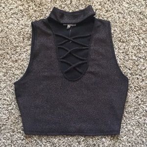Nwt Black lace crop top bronze glitter $5 bundle